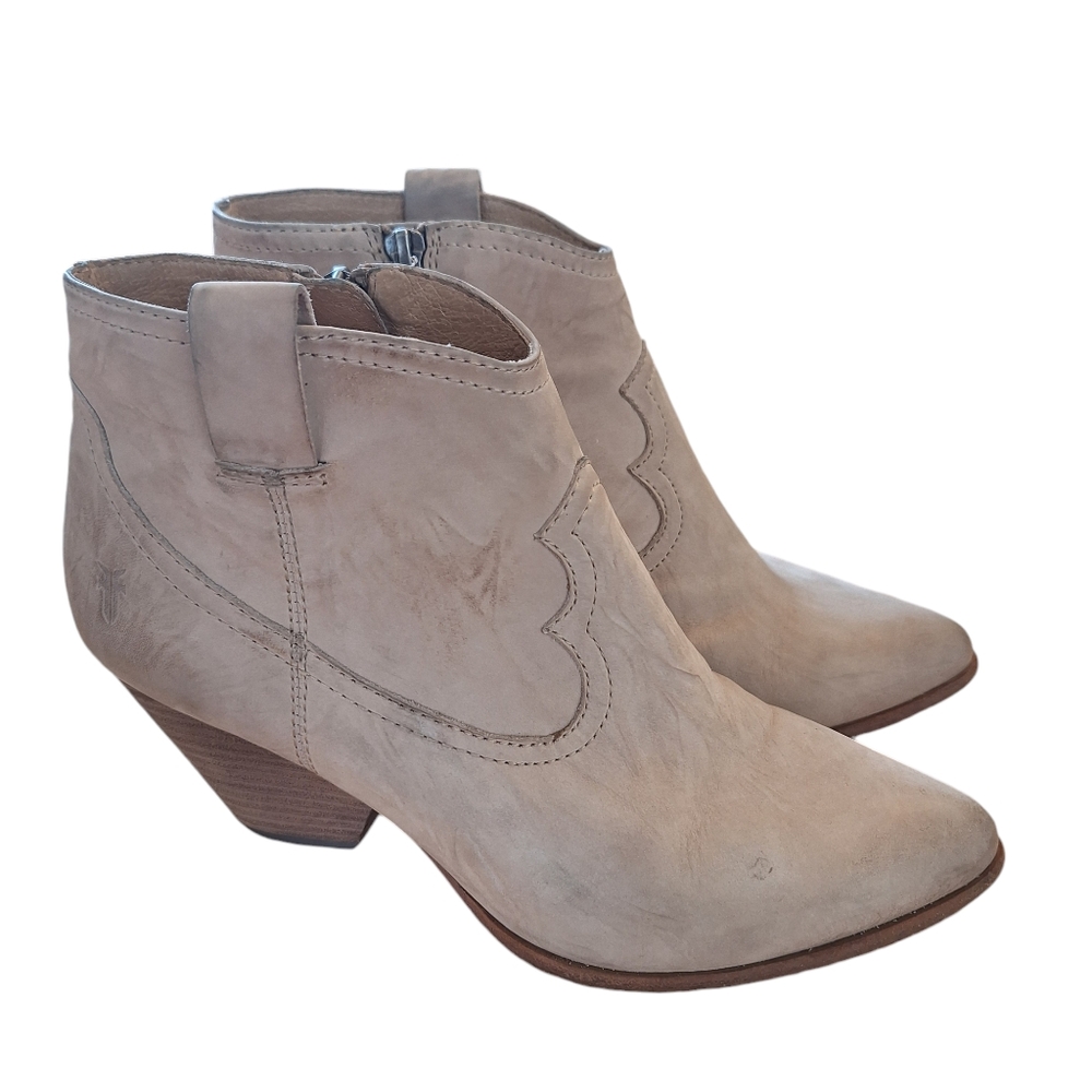 Frye Reina Sand Cream Leather Western Ankle Boots Booties Women's sz 8.5M - Picture 12 of 14